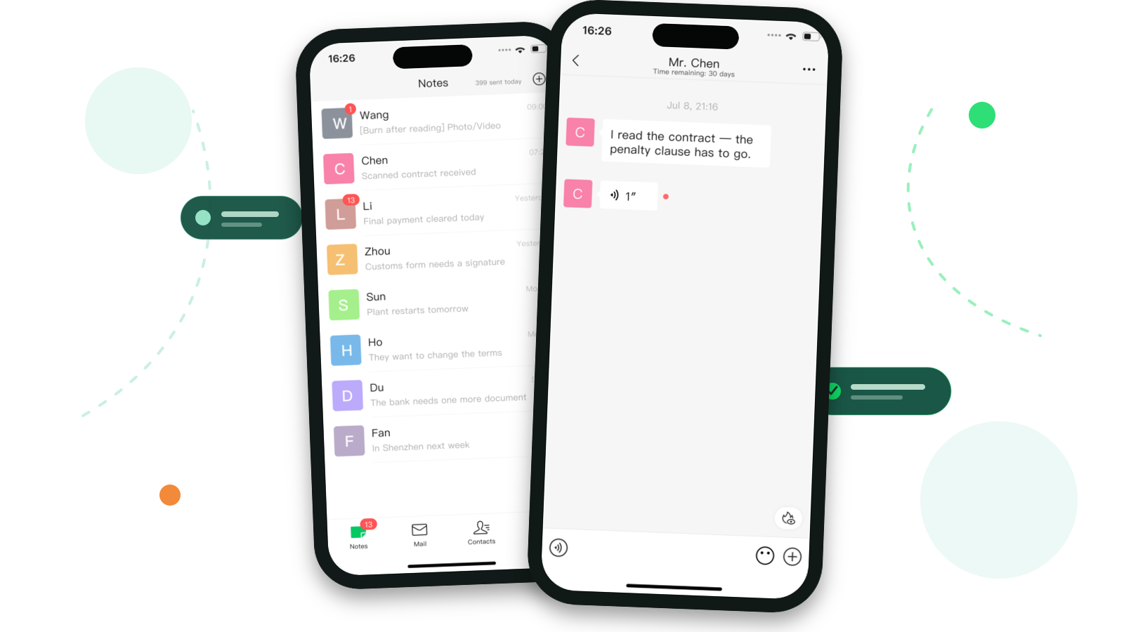 SealSlip app home and chat screens